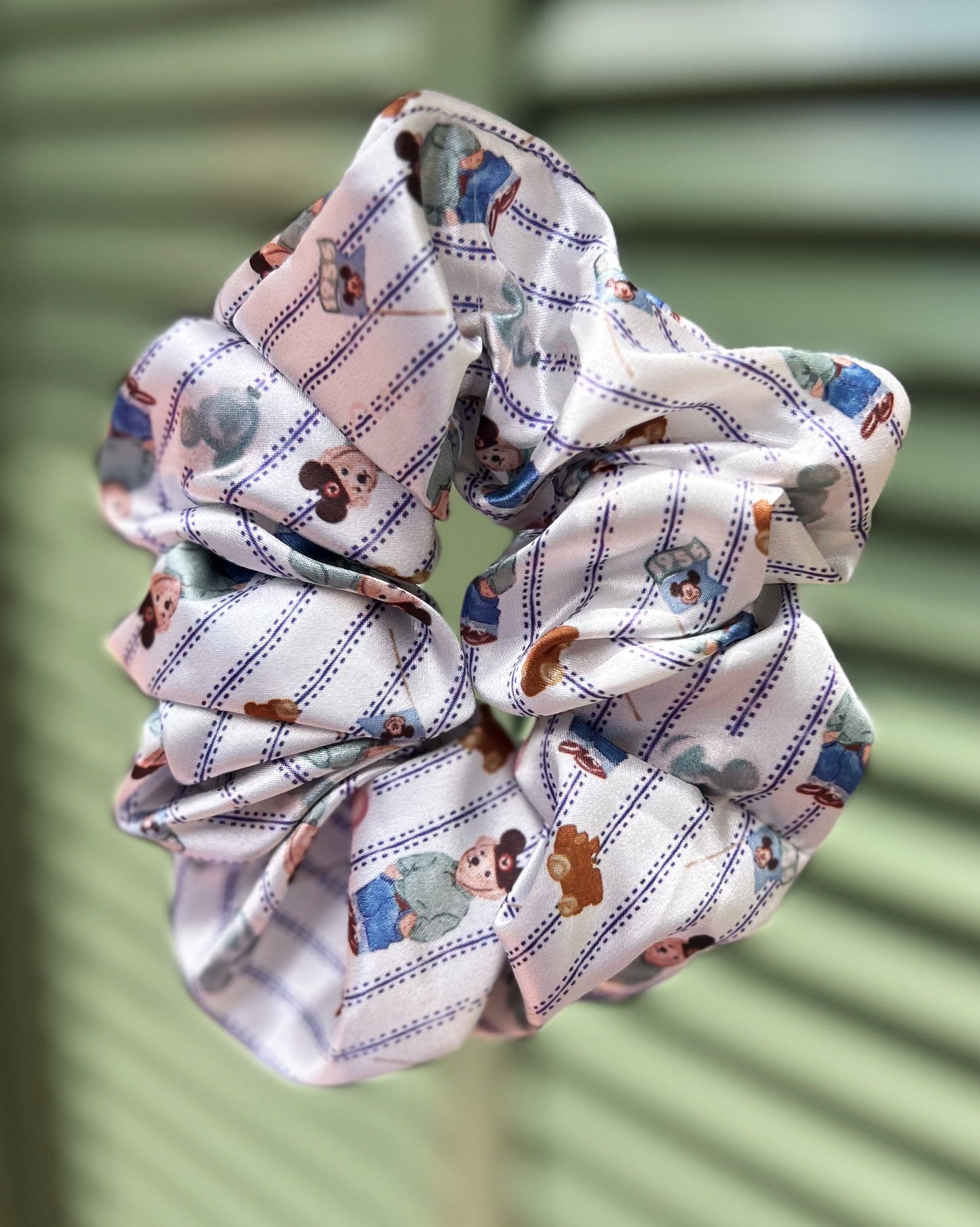 Vintage Boy Bear Satin Scrunchie