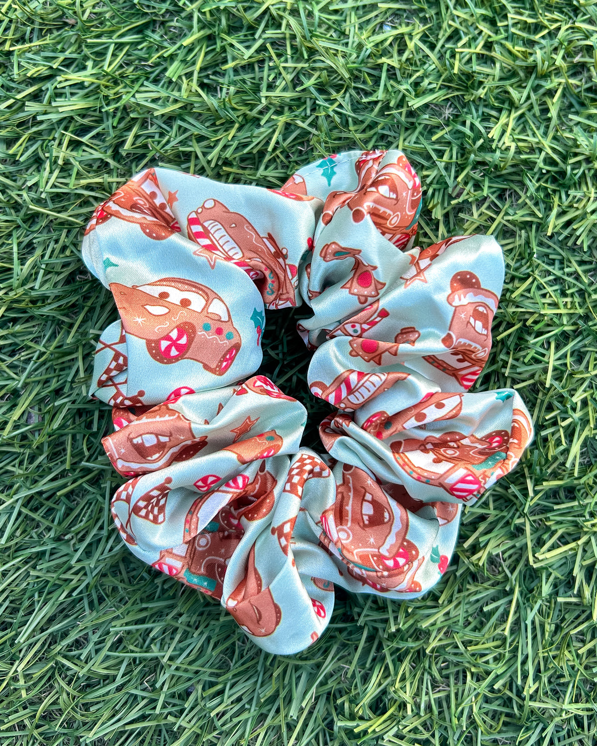 Gingerbread Cars Satin Scrunchie