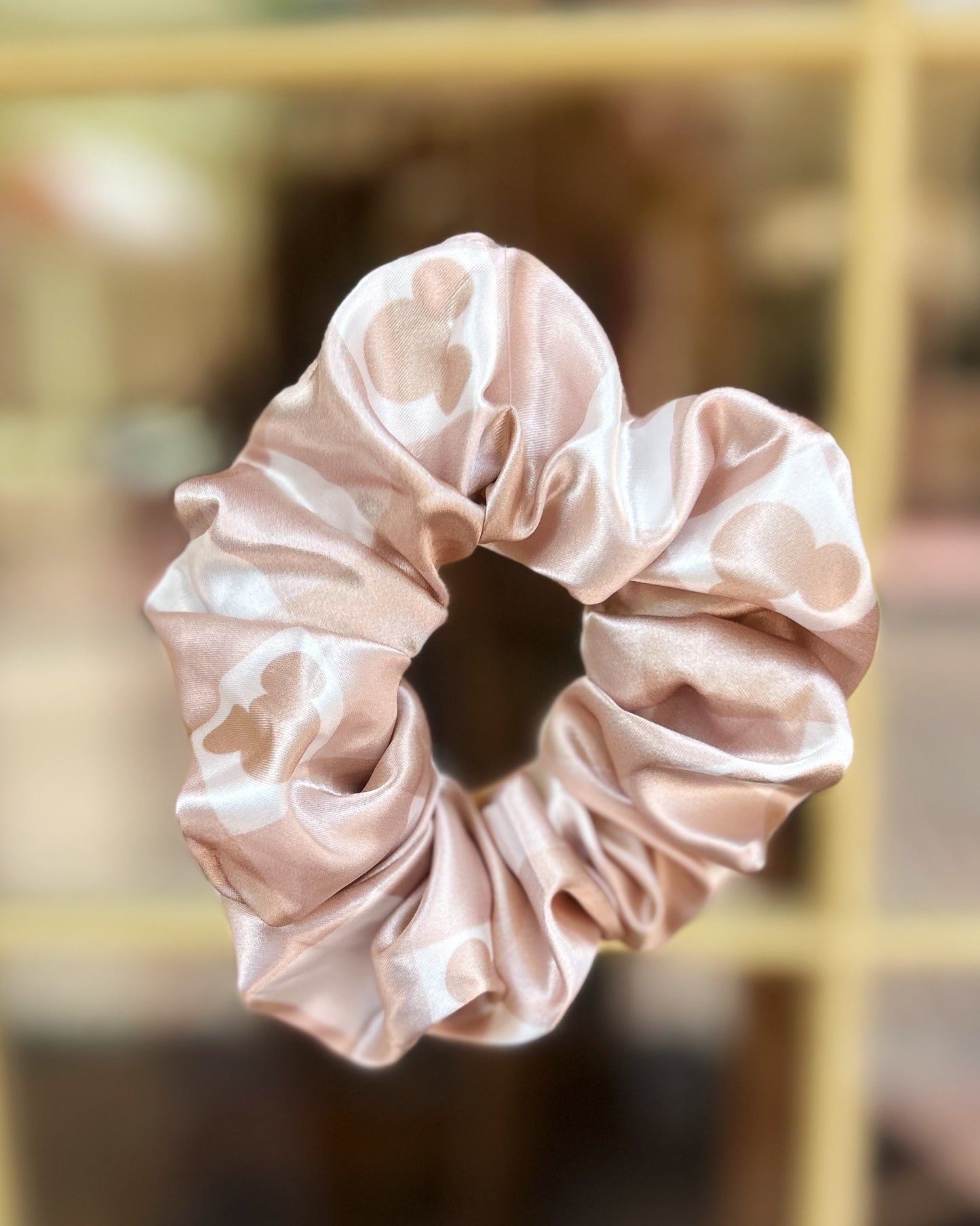 Gingham Beige Satin Scrunchie