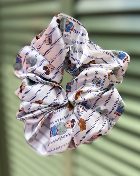 Vintage Boy Bear Satin Scrunchie